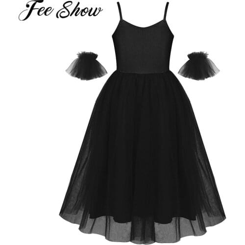 Children Girls Ballet Tutu Dress Romantic Style Tutu Ballet Dance Costumes Ballerina Dress Long Dress with Ruffled Arm Sleeves