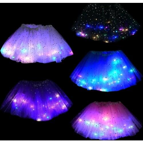 Girl LED Glowing Light Tutu Skirts Mini Skirt Adult Kids Fancy Ballet Dancewear Neon Led Clothes Wedding Birthday Party Gift