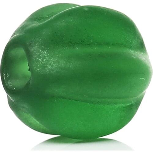 DoreenBeads Lampwork Glass Beads Pumpkin Shape Green Frosted About 8mm( 3/8") x 8mm( 3/8"), Hole: Approx 2mm, 50 PCs