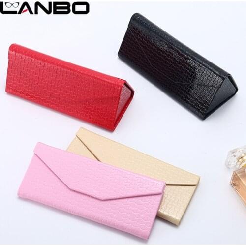 LANBO Triangle Glasses Box Retro Color Folding Sunglasses Case PU Waterproof Strong Magnet Eyewear Protective OrganizerTriangle