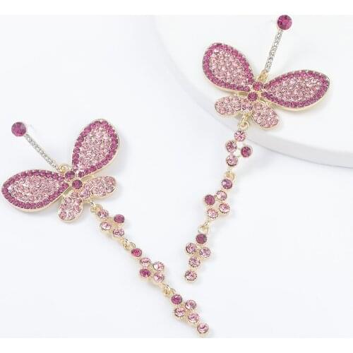 JIJIAWENHUA New Trend Rhinestone Butterfly Pendant Earrings Female Bohemian Jewelry Girl Hot-Selling Accessories
