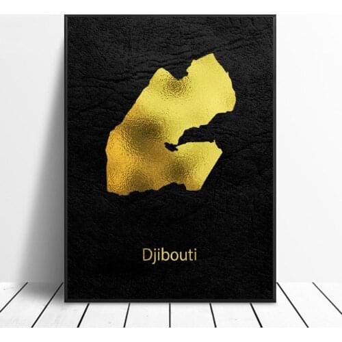 Golden Map Art Djibouti Canvas Painting Wall Art Print Modern Poster Wall Pictures For Living Room Decor