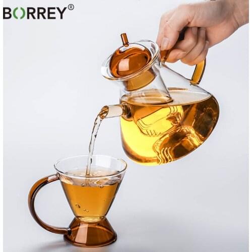 BORREY Nordic Modern Coffee Pot Heat-resistant Glass Teapot Coffee Milk Tea Cup Flower Puer Tea Kettle Chinese Kung Fu Tea Set