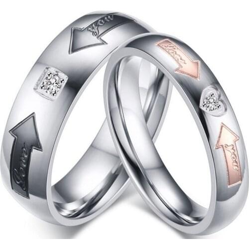 Arrow ring CZ stainless steel couple ring