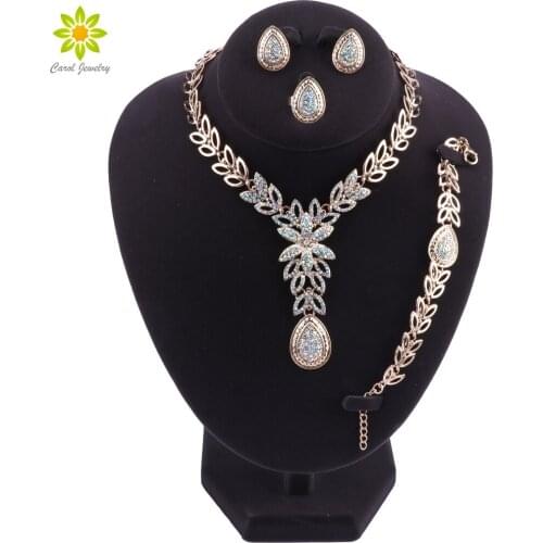 Dubai Jewelry Sets For Women 2019 African Beads Jewelry Set Nigerian Wedding Gold Color Necklace Earrings Bracelet Ring Jewelry
