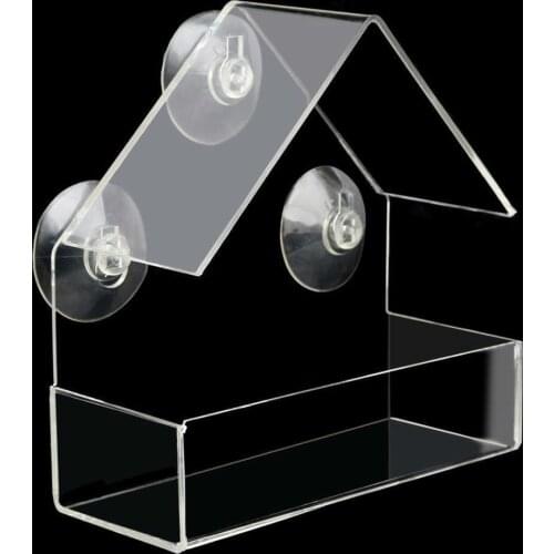 Bird Person Pet Accessories Acrylic Transparent Window Feeder Birdseed Container Box Cute Hut Shape Bird Cage Feeder for Outdoor