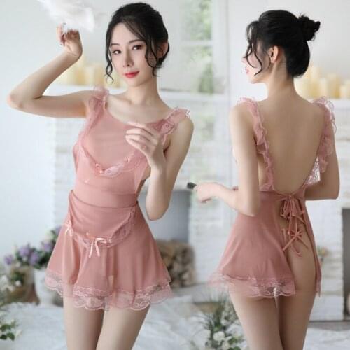 Cute Maid Playful Student Costume Women Maidservant Cosplay Uniforms Sexy Lace Bodysuit with Aprons Erotic Lingerie Outfits a