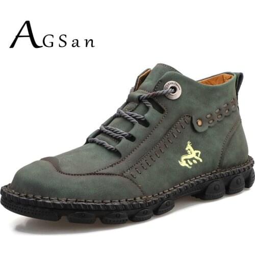 Men Leather Ankle Boots Outdoor Sneakers Shoes Waterproof Martin Boots Fashion Man Casual Shoes Large Size 48 47 Green Flats
