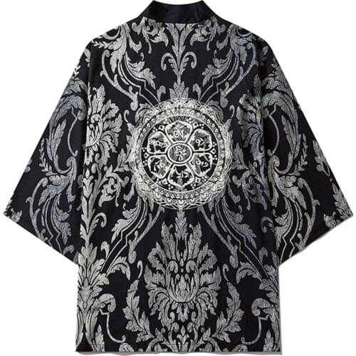 Printed Mens Kimono And Pants Jacket Japanese Style Male Cardigan Streetwear Samurai Costume