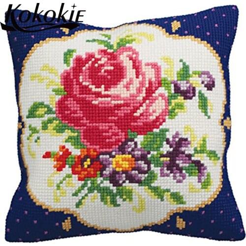 Handicraft cross stitch pillow kits decorative embroider Needlework kits 3d embroidered mats flower pattern throw pillow case