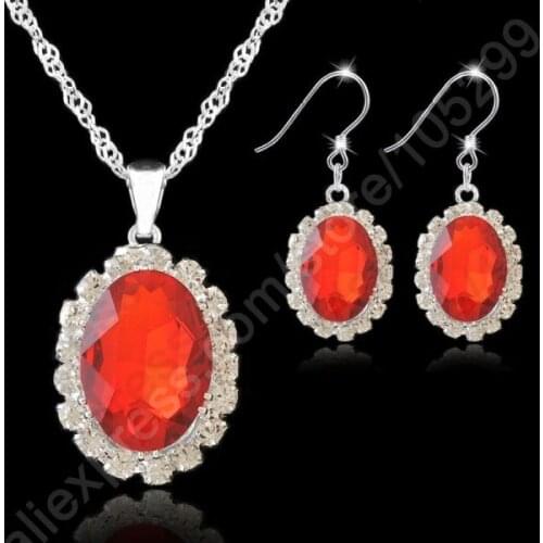 Real Pure New 925 Sterling Silver Jewelry Sets Austrian Crystal Water Drop Pendant Necklaces Hook Earrings Jewelry Gift Set