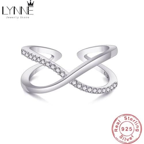 New Fashion Delicate Rhinestone Double Layer Twist Ring 925 Sterling Silver X Cross Resizable CZ Rings Women&Girl Jewelry Gift