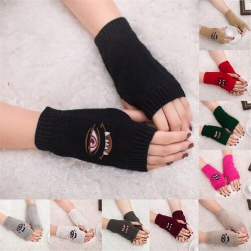 Gloves Women Girls Personalized Fashion Demon Pattern Knitted Arm Fingerless Gloves Warm Winter Soft Warm Mitten перчатки 1 Pair