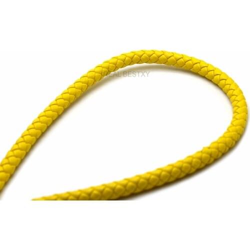 REAL BESTXY 2m/lot Yellow Leather Round Cords 5mm Leather Strings for Bracelets Making Leather Strip for Bracelets Men Jewelry
