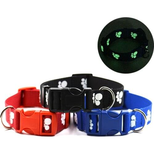 Luminous or Reflective Bone and Paw Adjustable Dog Collar Pet puppy Necklace Nylon small Dog Collar S L puppy collar