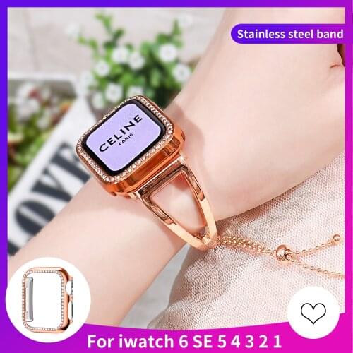 Ladies Bracelet Strap For Apple Watch Bnad+ Diamond Case series Se 65432 Band 42mm 44mm Stainless Steel for iWatch 38mm 40mm