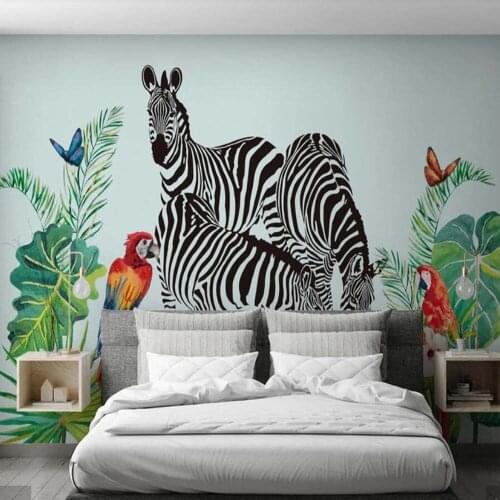 Hand Painting Color Rainforest Tropical Plant Wallpaper Mural for Living Room Bedroom 3D Floral Wall Paper Murals Zebra Custom