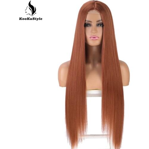 KooKaStyle Synthetic Wigs Long Straight Wigs for Black Women Orange Color Wigs for Women Cosplay Wigs Natural Heat ResistantHair