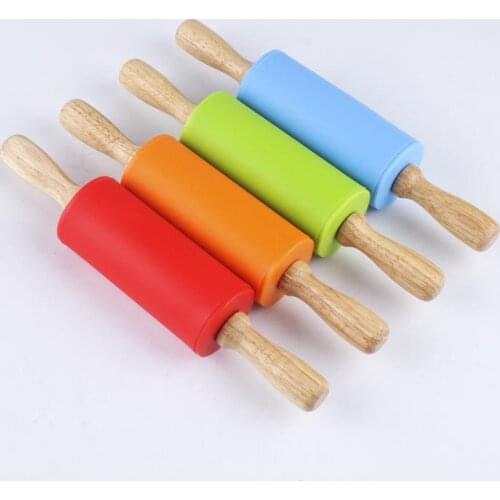 100pcs Silicone Rolling Pin for Kids Dough Pastry Roller Wooden Handle Silicone Rolling Pins Baking Kitchen Cooking Tool SN20