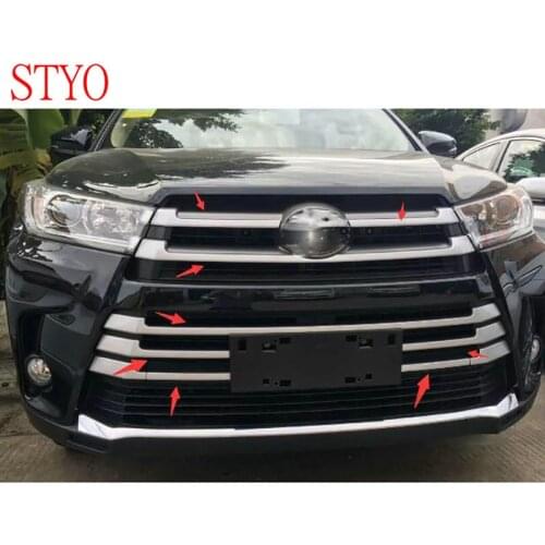 STYO Car ABS Chrome Front Racing Grills Bumper Mesh Grille Around Cover Trim 10pcs/set For Highlander KLUGER 2018