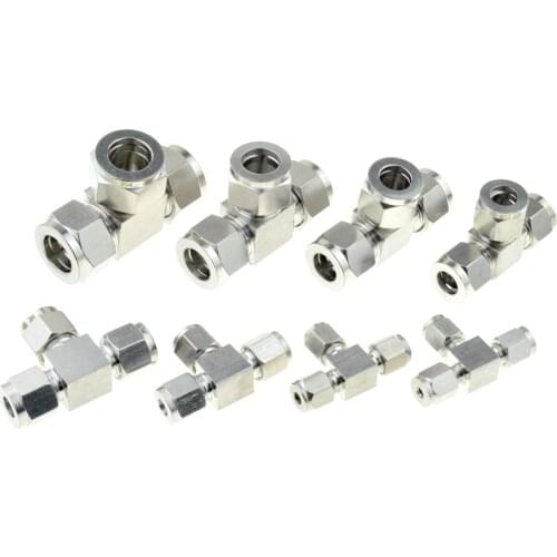 T Shaped 3 Way Compressor Fitting 1/2" 1/4" 12mm 10mm 8mm Tube Ferrule Union Compression SS Pipe Connector Stainless Steel 304
