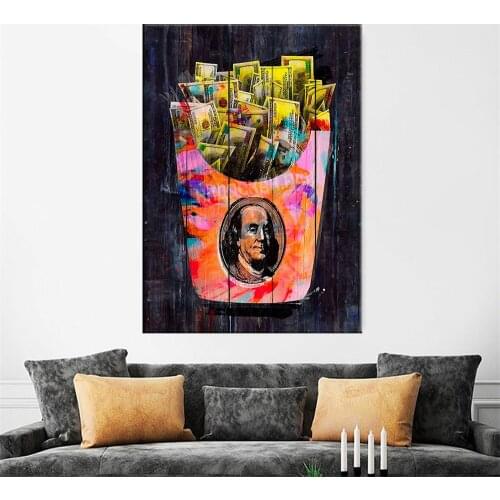 A Bucket of Money Street Wall Graffiti Art Canvas Paintings Abstract Graffiti Dollar Money Art Canvas Prints Cuadros Home Decor