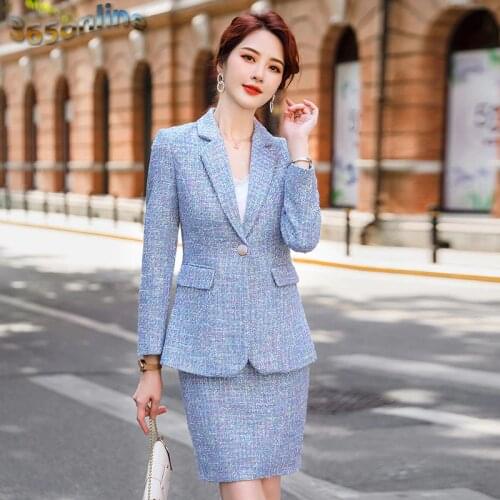 High Quality Fabric Formal Women Business Suits Long Sleeve 2020 Autumn Winter OL Styles Office Work Wear Blazers Set