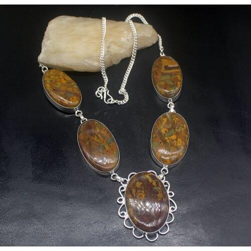 Gemstonefactory Jewelry Big Promotion 925 Silver Gorgeous Natural Ocean Jasper Ladies Women Chain Necklace 56cm 20213511