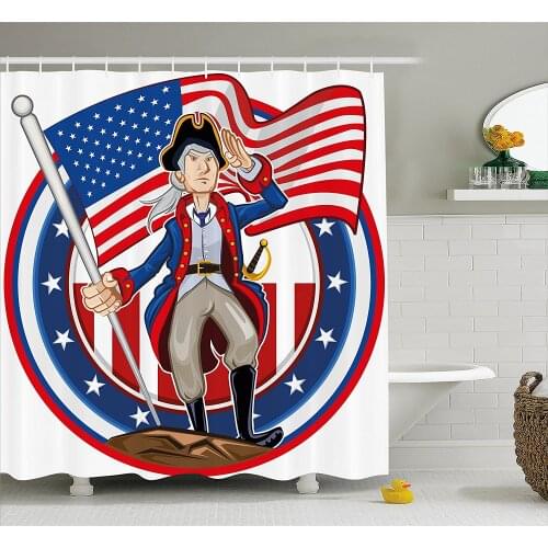 United States Shower Curtain American Patriot Emblem Cartoon Style Fourth of July Decor Country History Home Decor Bath Curtains