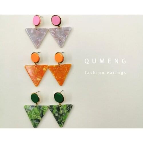 QUMENG 2020 Korean Geometric triangle Acetic Acid Earrings For Women Earrings Female Jewelry Wholesale