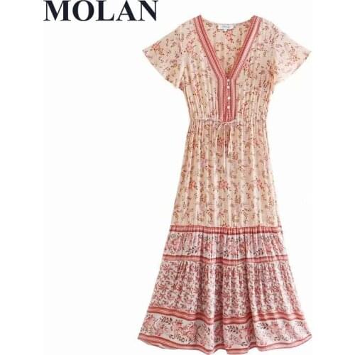 2021 Summer New 2 Color Positioning Floral Cotton Holiday Dress V Collar High Waist Female Vintage Pleated Fashion long Skirt