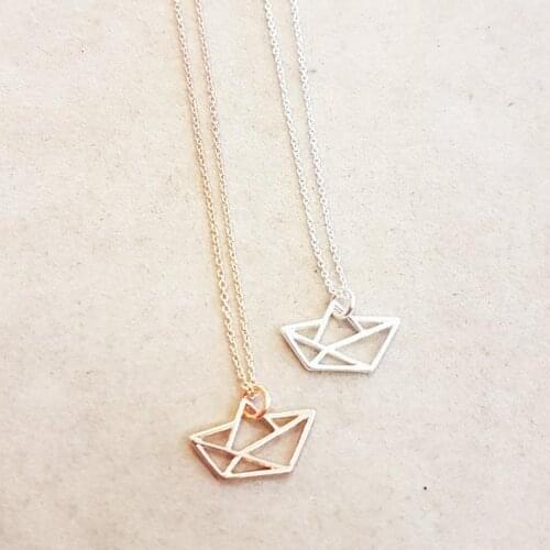 1 Lucky Hollow origami small sailboat navigation boat pendant chain necklace geometric sailor Beach collarbone necklace jewelry