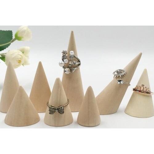1PC Vintage Natural Wood Finger Cone Ring Holder Jewelry Display Stand Organizer