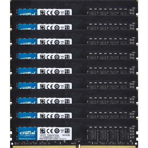 Cruclal 10PCS DDR4 RAM 16GB Desktop Memory 16GB PC4-19200 DIMM 2400MHz RAM 1.2V 288PIN NON ECC ddr4 ram CL17 desktops ram DDR4
