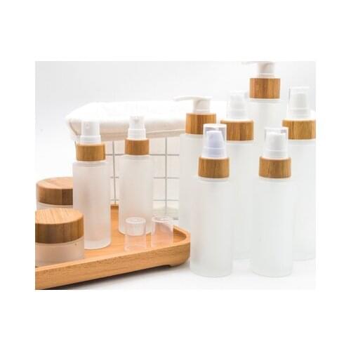 100ml 30ml 50ml bamboo cbd cream frosted glass cosmetic cream jar spray bottle lotion spray glass perfume bottle with bamboo lid