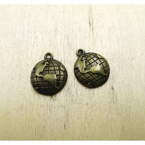 20pcs--15x18mm Globe Lovely Mini Globe Charm Pendants,Earth Pendants DIY necklace/ bracelets charms antique Bronze tone