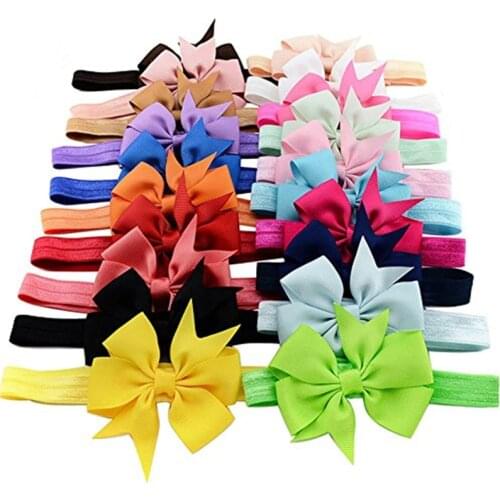 20pcs/ Pack Multicolor Baby Girls Headband Cute Newborn Chiffon Bow knot Hair Band Children Head wear