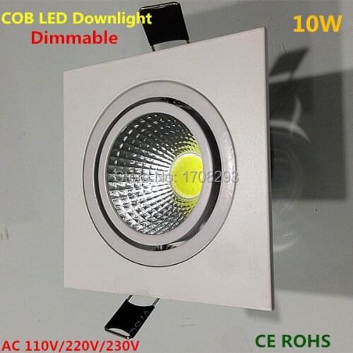 30pcs Square Dimmable COB LED Downlight 10W Rotatable, New lamps,Choose color :white, Aluminum ,AC90~260V CE ROHS
