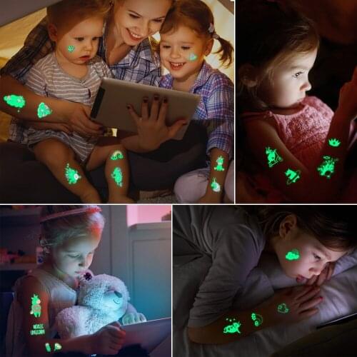 5pcs/lot New Tattoo Face Luminous Temporary Color Unicorn Mermaid Dinosaur Tattoo Child Cute Tattoo Sticker Body Tattoo For Kids