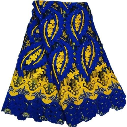 5 Yards High Quality African Nigerian Tulle Lace Fabric Milk Silk Wedding Party Dress French Embroidered Golden 2021 Newest