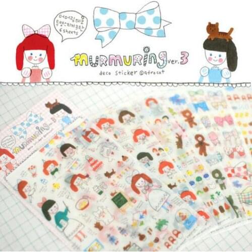 6PCS/lot Korea Lovely Cartoon Girls Transparen PVC sticker Set Multifunction Decoration label DIY children Sticker
