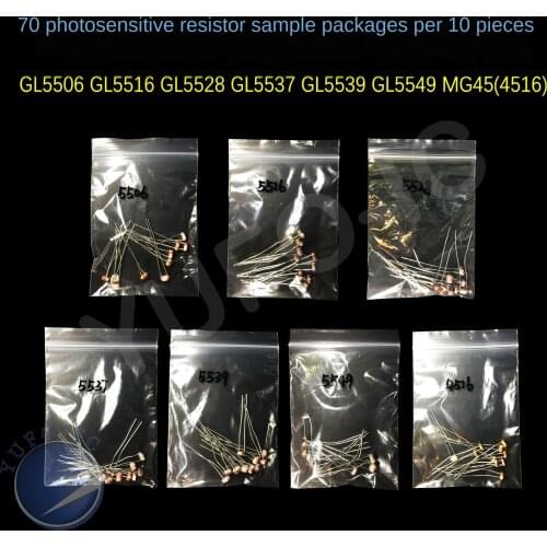 7Values *10pcs=70pc PhotoResistor kit GL5506 GL5516 GL5528 GL5537GL5539 GL5549 MG45/4516 Photosensitive Resistance Sample Assort