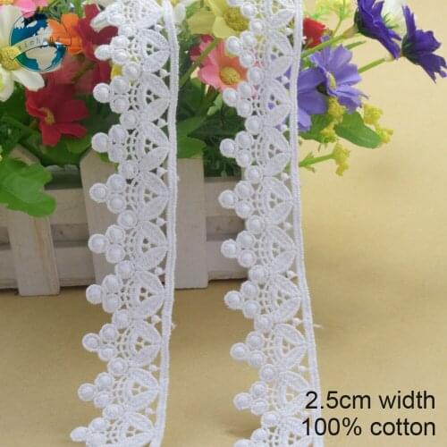 2.5cm white 100% cotton embroidery lace french lace ribbon fabric guipure diy trims warp knitting sewing Accessories#3202