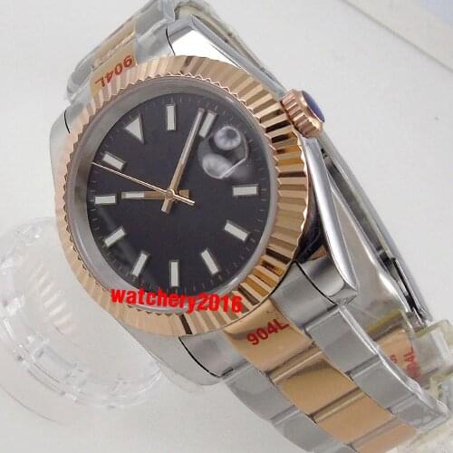 36mm/40mm Automatic Sapphire Mens Watch Japan Miyota 8215 Movement Black Face 904L Oyster Band Date Window Rose Gold Coin Bezel