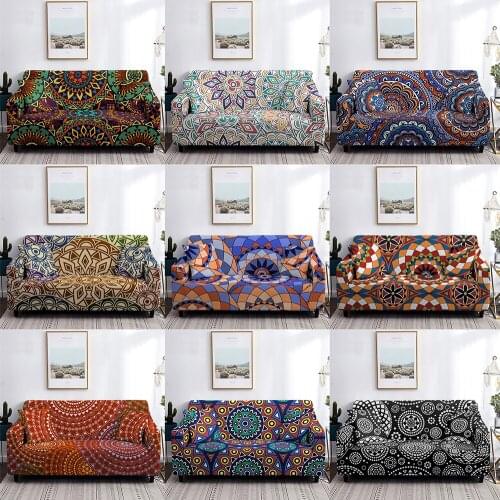 Mandala Sofa Covers Slipcovers Elastic Stretch Bohemian Geometry Sofa Cover For Living Room Couch Cover Armchair Cover 1-4Seater