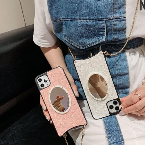 Suitable for IPhone 12 Promax 11 Mini Case for IPhone 7 8 Plus X Xr Xs Straddle Shoulder Strap Mirror Bracket Flash Drill Cover