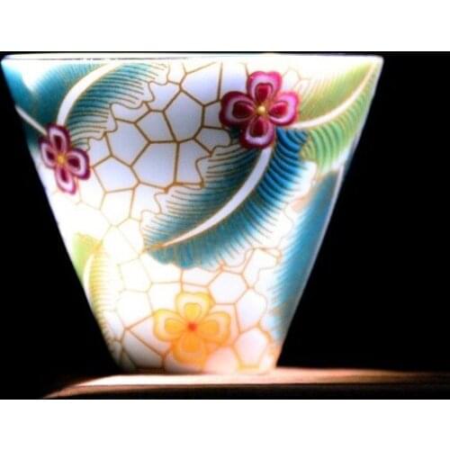 Enamel Painted Banana Leaf Decoration Tea Set White Porcelain Tea Cup Ceramic Personal Tea Cup China Gift Home Table Decoration