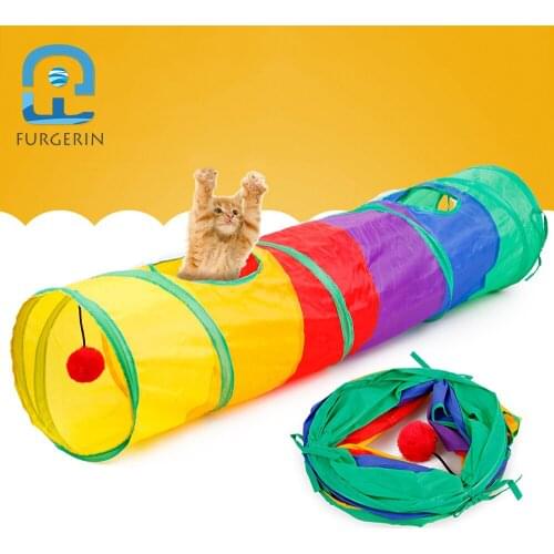 FURGERIN Colorful Cat Toys for Cats Rainbow Pet Kit Foldable Spiral Tunnel 4 Holes Play Tubes Balls interactive pet kitten toy