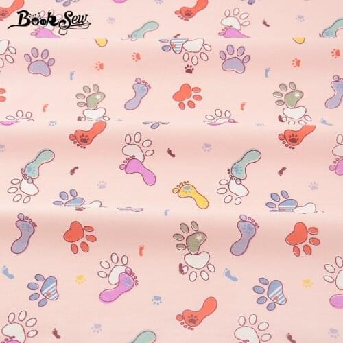 Booksew Cotton Twill Fabric Pink Home Textile Footprint Design Sewing Cloth Tela Tecido For Baby Bedding Set Patchwork Crafts