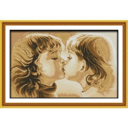 Joy Sunday Loves Kiss Chinese Cross Stitch Kits Ecological Cotton Clear Stamped Printed 14 11CT DIY Wedding Decoration For Home